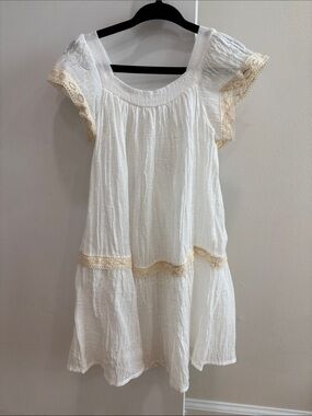 Eberjey White Cotton Gauze Lace-Trim Peasant Dress 4 years girls